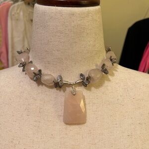 Rose Quartz Necklace with Antiqued Silver Accents EUC